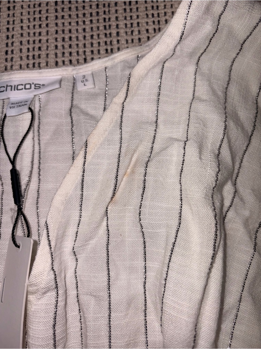 CHICO'S Women's Metallic Striped Maxi Dress Size 2 In Ecru - Picture 7 of 9